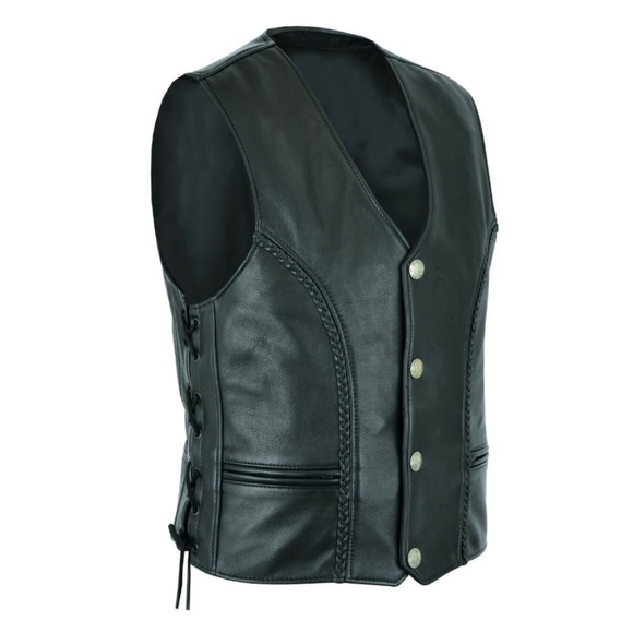 FOX CREEK LEATHER motorcycle vest lace up moto 50 (N6) - Picture 2 of 15